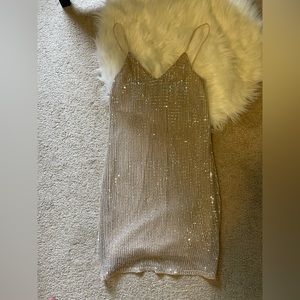 Nude Sequin Slip Dress
